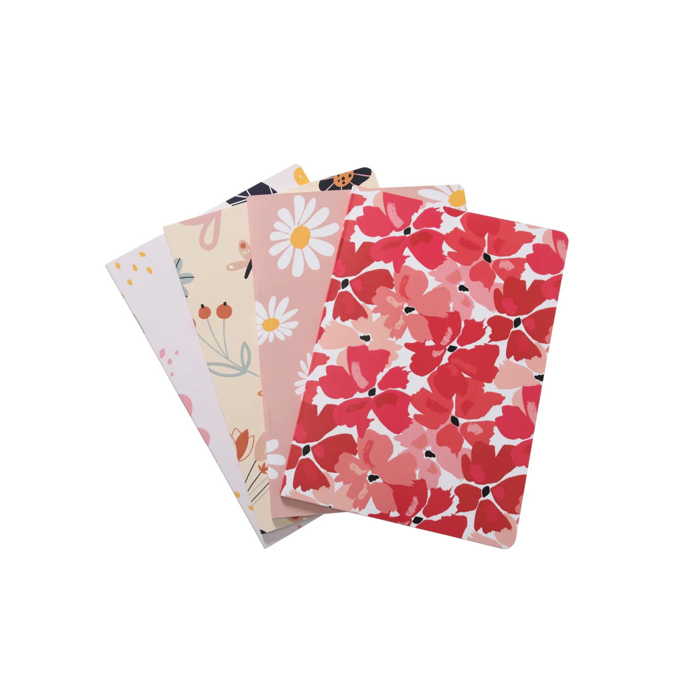 Cute A5 Unruled Notebooks - Set of 4 Floral Design Journals for Writing & Doodling - Journals