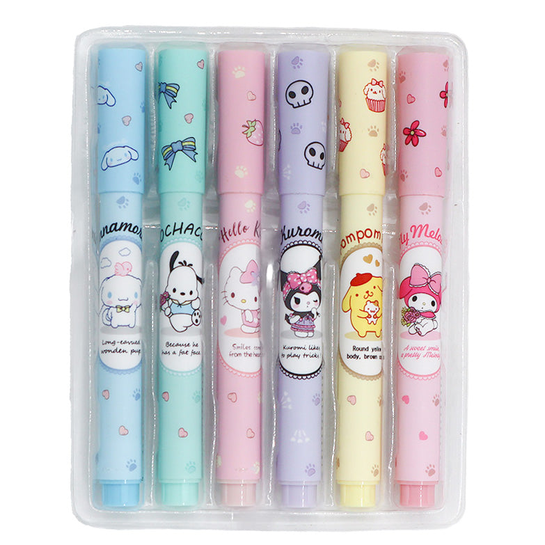 Kawaii Pastel Fluorescent Marker Pen Set – 6pcs Double-Tip Highlighters