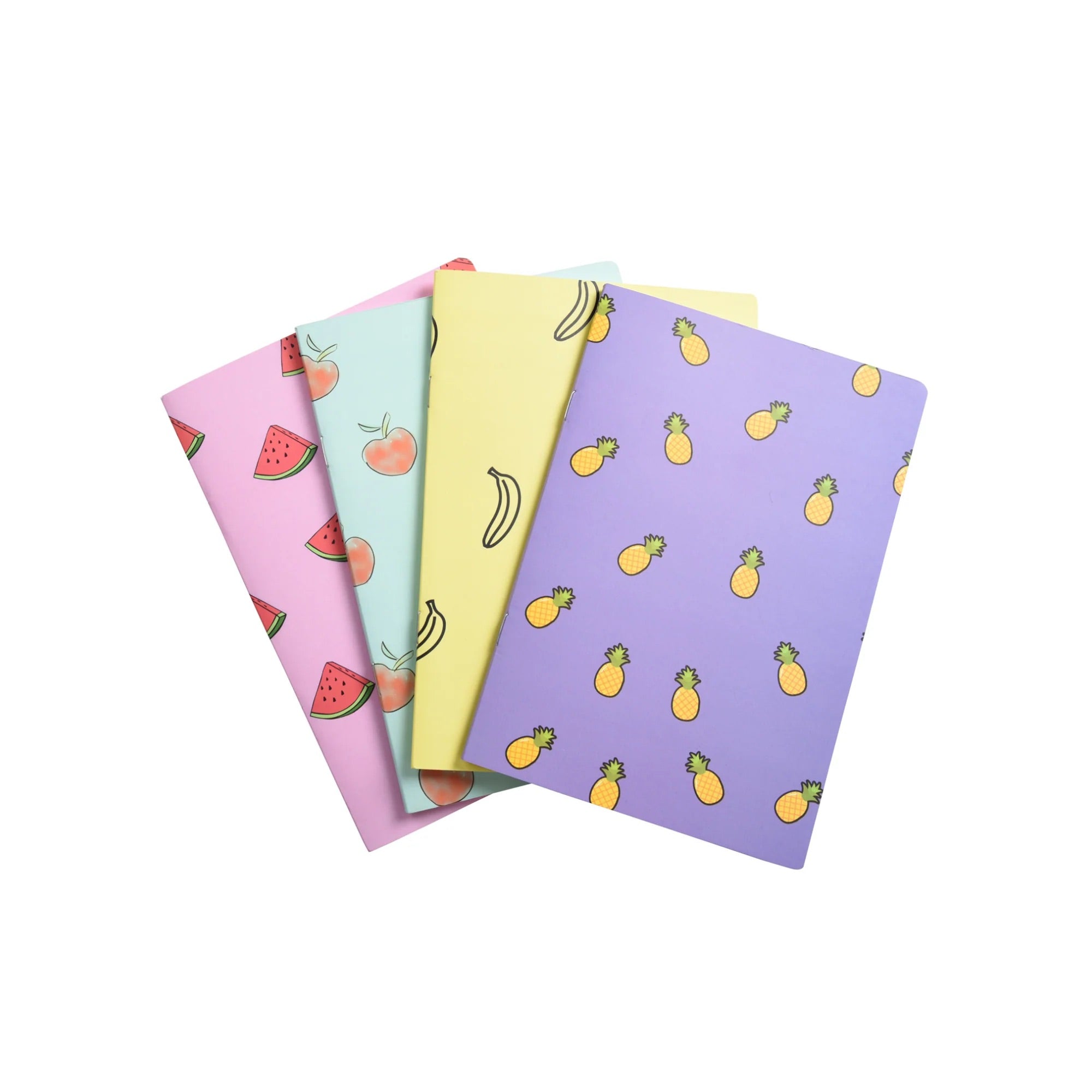 A5 Cute Fruit Notebooks - Set of 4 Unruled Notebooks with Pastel Designs - Notebook