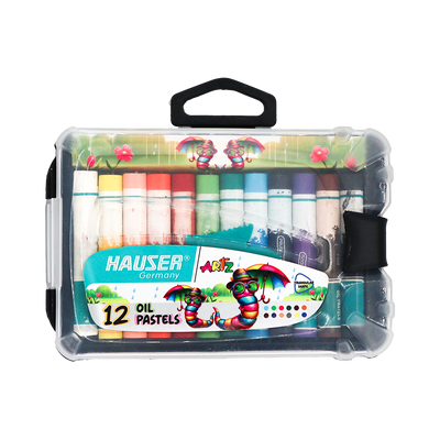 Pack of Hauser oil pastels in a clear plastic case on a white background