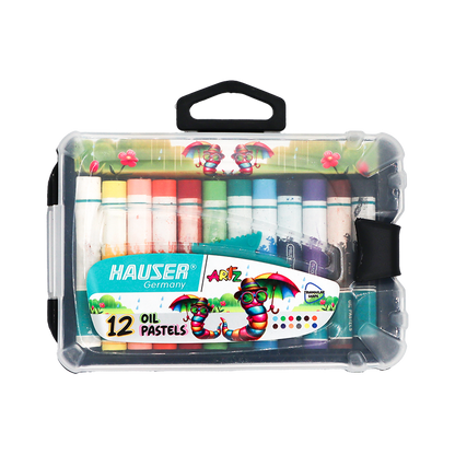 Pack of Hauser oil pastels in a clear plastic case on a white background
