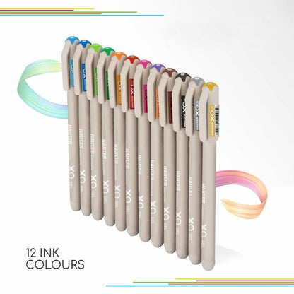 Set of Inox pens with 12 ink colors on a white background