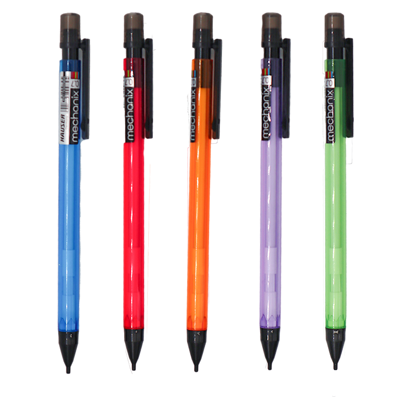 Hauser colourful mechanical pencils with eraser tip.