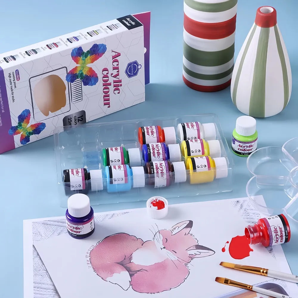 Keep Smiling 12-Colour 25ml Non-Toxic Acrylic Paint Set for Students & Artists