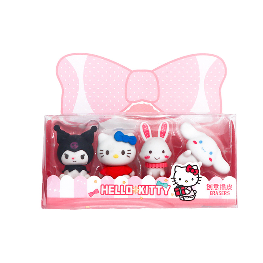 Kawaii Character-Inspired Eraser Set – 4pcs Cute Pastel Mini Figurine Erasers