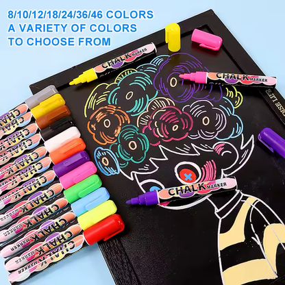 DoodleVerse Liquid Chalk Markers - 12 Vibrant Colours, 6mm Reversible Tip