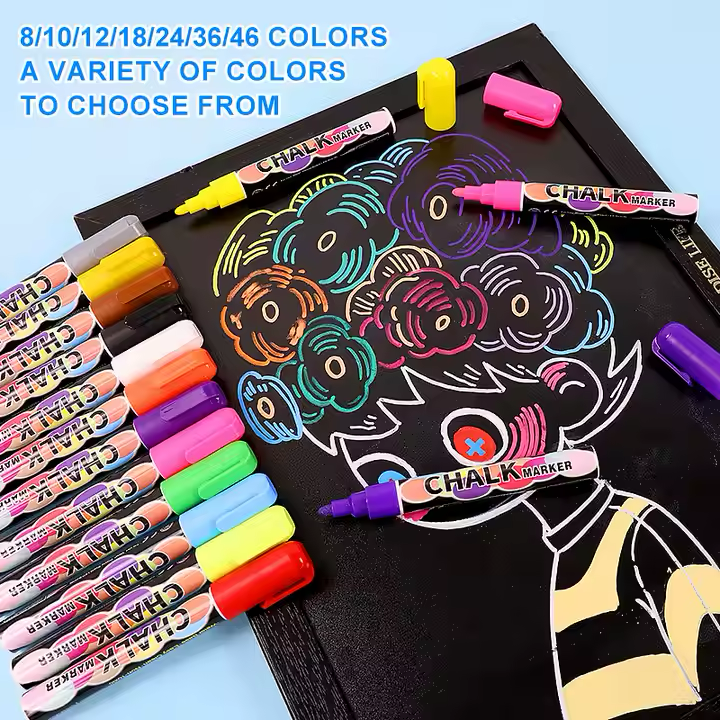 DoodleVerse Liquid Chalk Markers - 12 Vibrant Colours, 6mm Reversible Tip