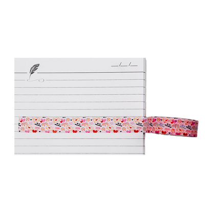 washi tape with charming pattern of hearts, love letters, and "Be My Valentine" messages.