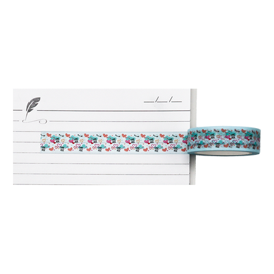 A colourful washi tape with hearts, arrows, and the phrase LOVE IS IN THE AIR.