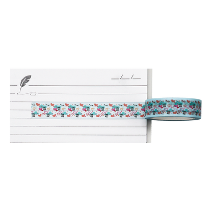A colourful washi tape with hearts, arrows, and the phrase LOVE IS IN THE AIR.
