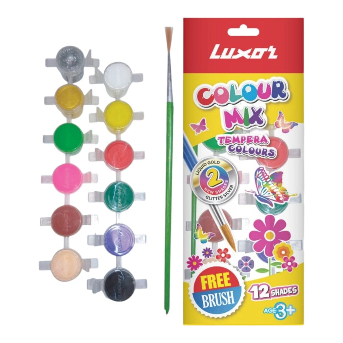 A set of 12 bright, ready-to-use tempera colours.