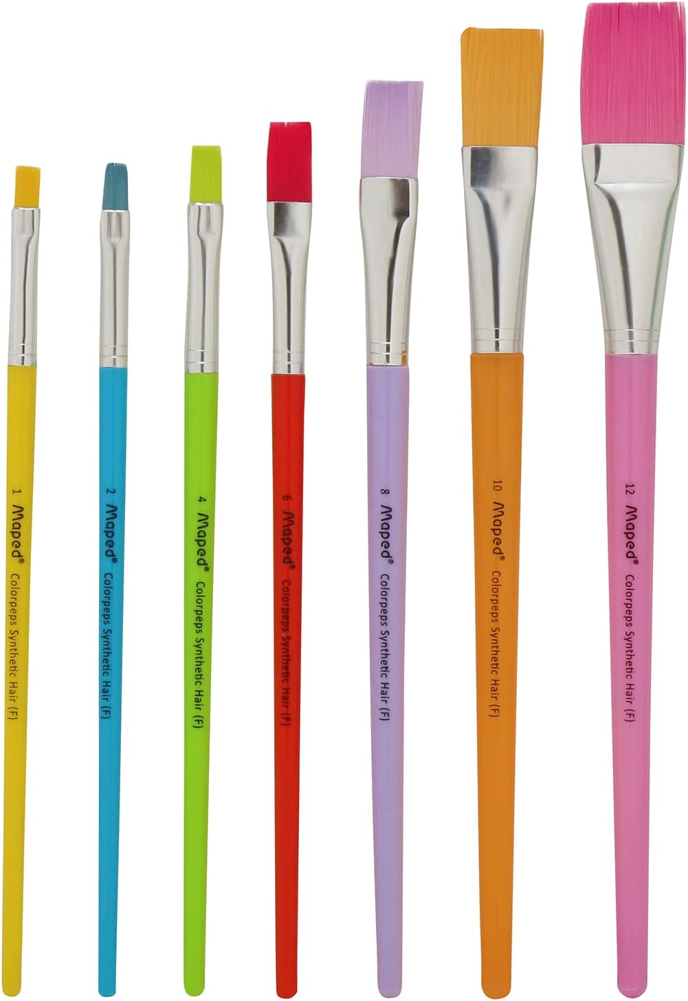 Set of colorful paint brushes with metal ferrules on a white background
