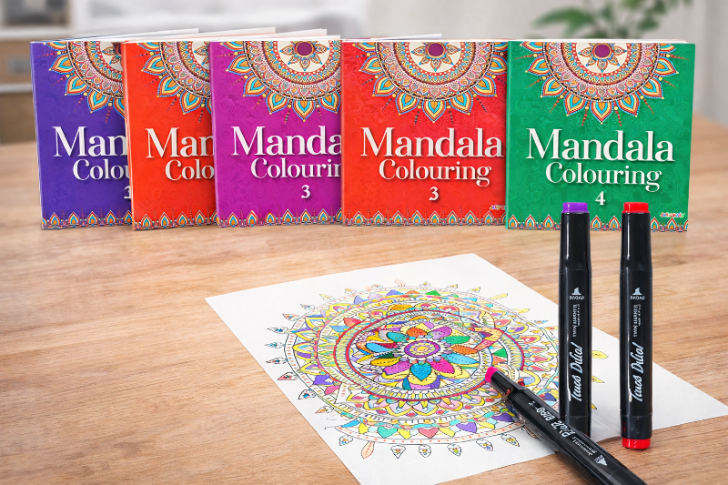 4 mandala books with marker