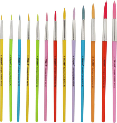 Set of colorful paintbrushes with rainbow handles on a white background