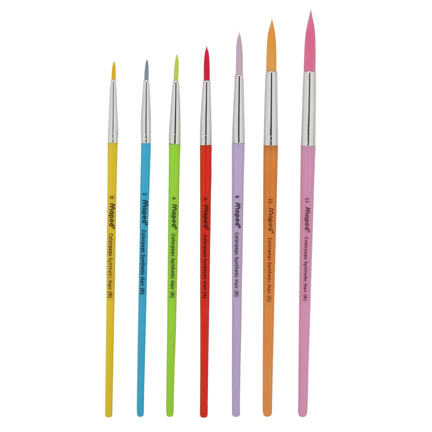 Set of paint brushes with colorful handles on a white background