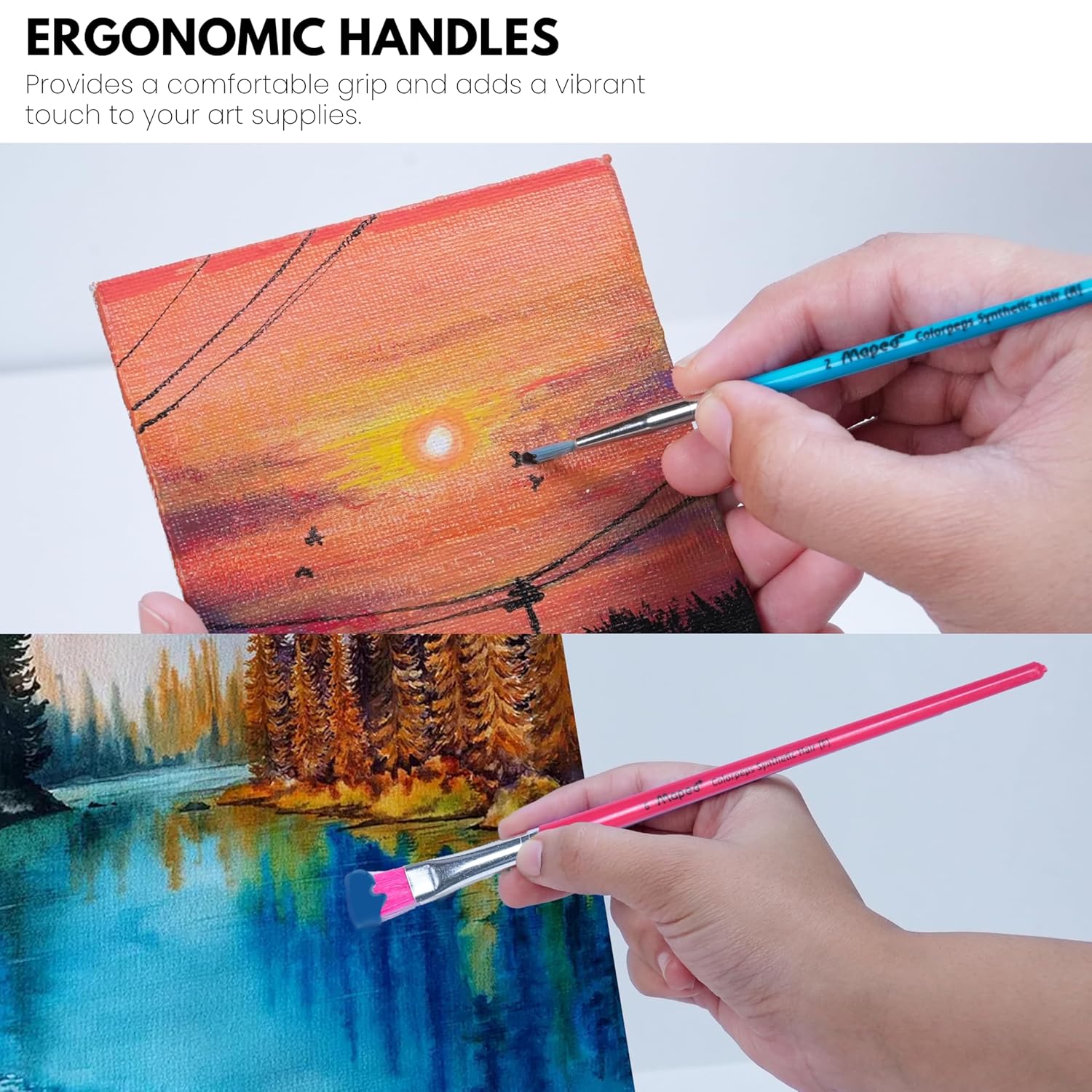 Person painting with a brush on a canvas, emphasizing ergonomic handles.