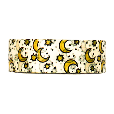 Shop for this beautiful golden washi tape featuring a dreamy pattern of moons and stars. Perfect for decorating journals, planners, and crafts with a celestial touch.