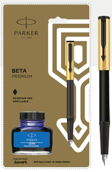 Parker Beta Gold Premium fountain pen set with free Ink Relill