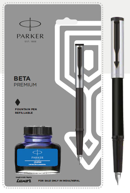 Parker Beta Silver Premium fountain pen set with free Ink Relill