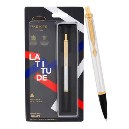Parker Latitude luxury pen with gold trim, highlighting the smooth click mechanism and refined design