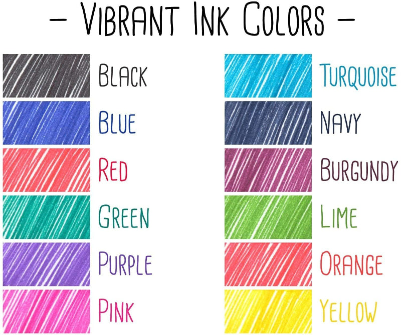 Pilot Pen Colour swatches of vibrant ink colours available for sale on DoodleVerse