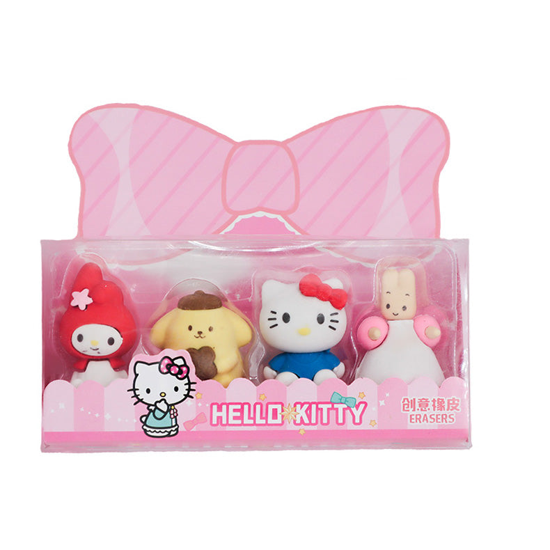 Kawaii Character-Inspired Eraser Set – 4pcs Cute Pastel Mini Figurine Erasers