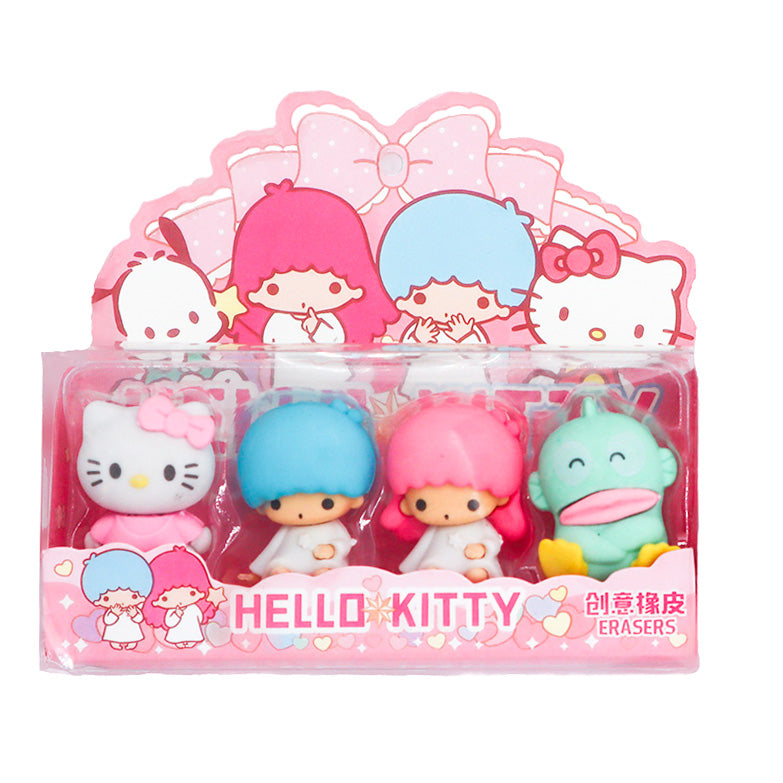 Kawaii Character-Inspired Eraser Set – 4pcs Cute Pastel Mini Figurine Erasers