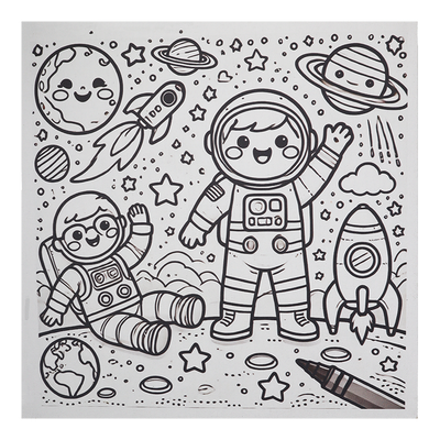 Printed Canvas with astronauts, rockets, and space elements
