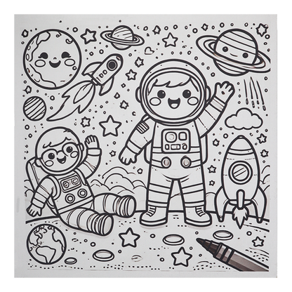 Printed Canvas with astronauts, rockets, and space elements