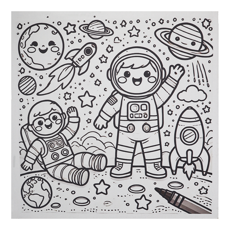 Printed Canvas with astronauts, rockets, and space elements