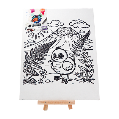 Printed Canvas 8X10 showing kiwi bird and silver fern with DoodleVerse logo