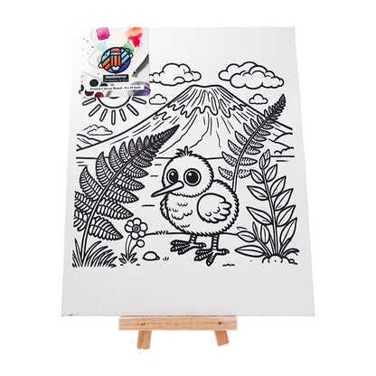 Printed Canvas 8X10 showing kiwi bird and silver fern with DoodleVerse logo