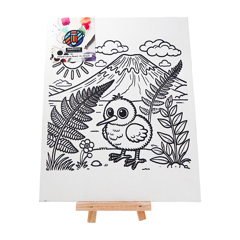 Printed Canvas 8X10 showing kiwi bird and silver fern with DoodleVerse logo
