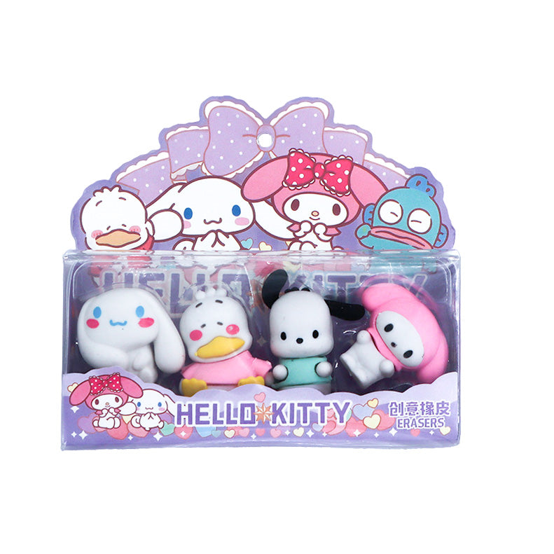 Kawaii Character-Inspired Eraser Set – 4pcs Cute Pastel Mini Figurine Erasers