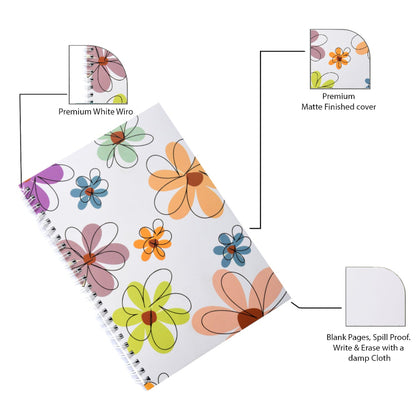 Rewriteable Notebook White Floral