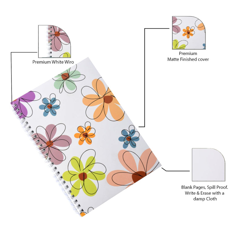 Rewriteable Notebook White Floral