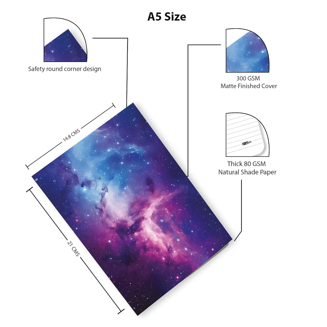 A5 Ruled Galaxy Notebooks - Set of 4 Celestial Journals for Gifting & Everyday Use - Journals