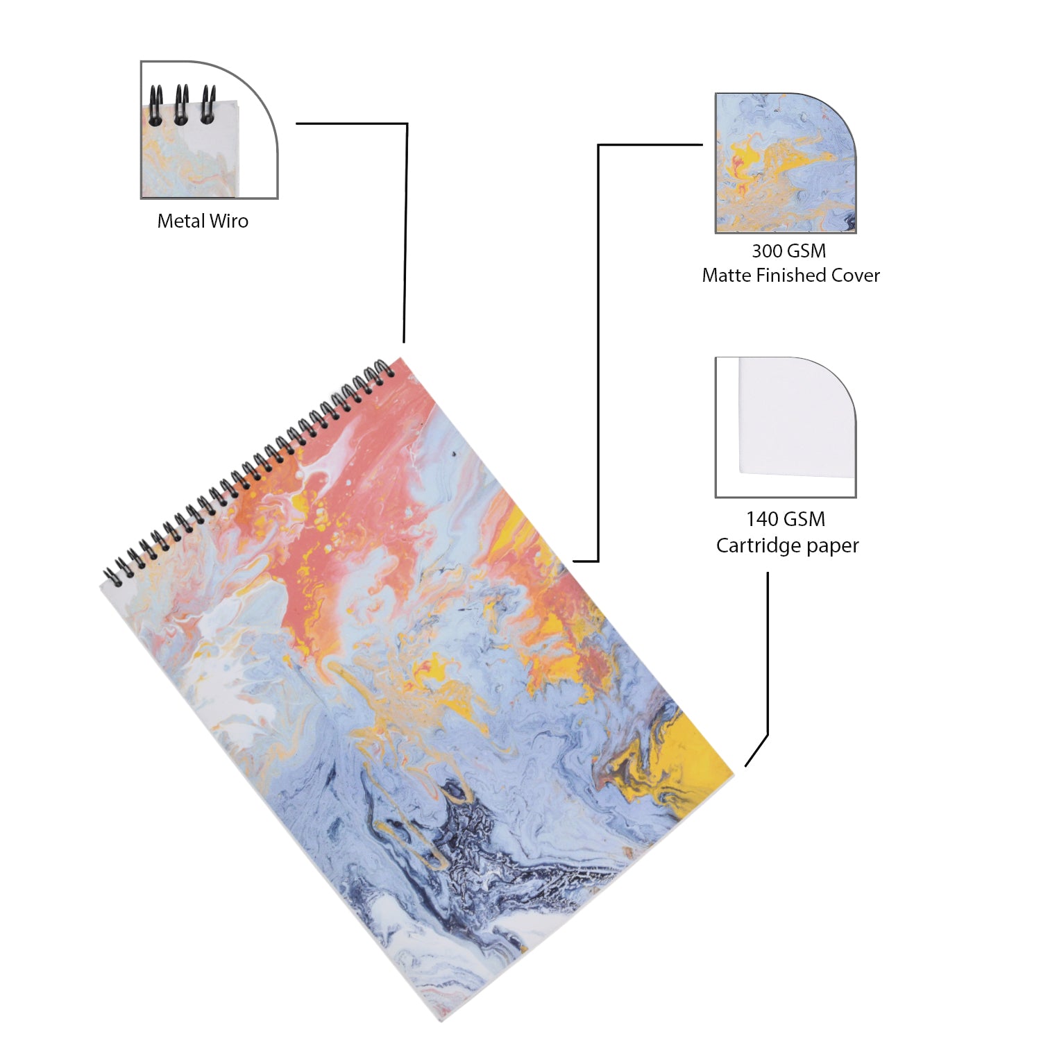 Premium Sketchpad for Art 140GSM Marble Design