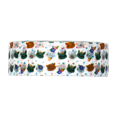 Shop for this adorable washi tape featuring colourful cat faces and flowers with a watercolor effect.