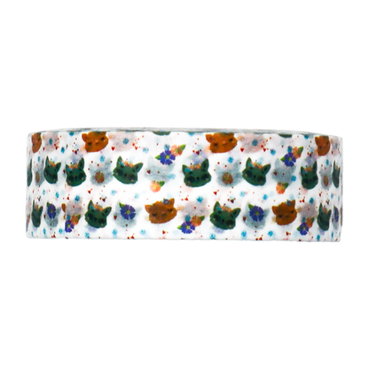 Shop for this adorable washi tape featuring colourful cat faces and flowers with a watercolor effect.