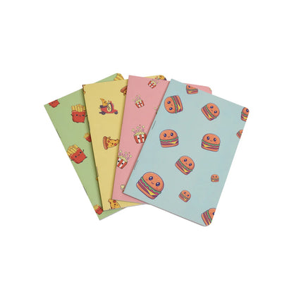 A5 Cute Snacks Notebooks - Set of 4 Unruled Notebooks for Foodies - Notebook
