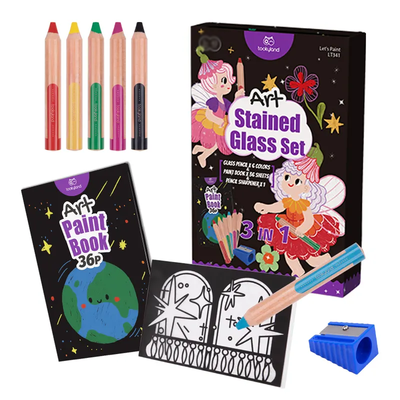 Art Stained Glass set coming with 6 pencil colours, perfect for glass drawing