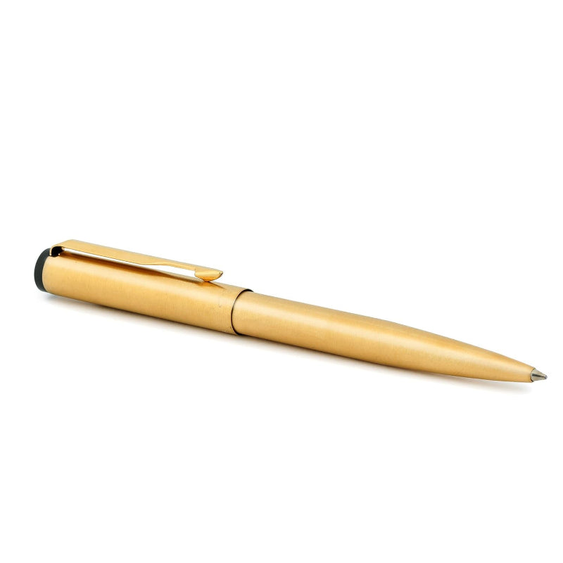 Side view of Parker Vector Pen in gold with blue ink refill