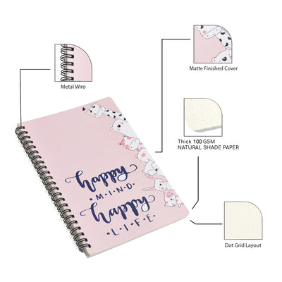 Happy Mind Happy Life Dotted A5 Wiro Journal - Journals
