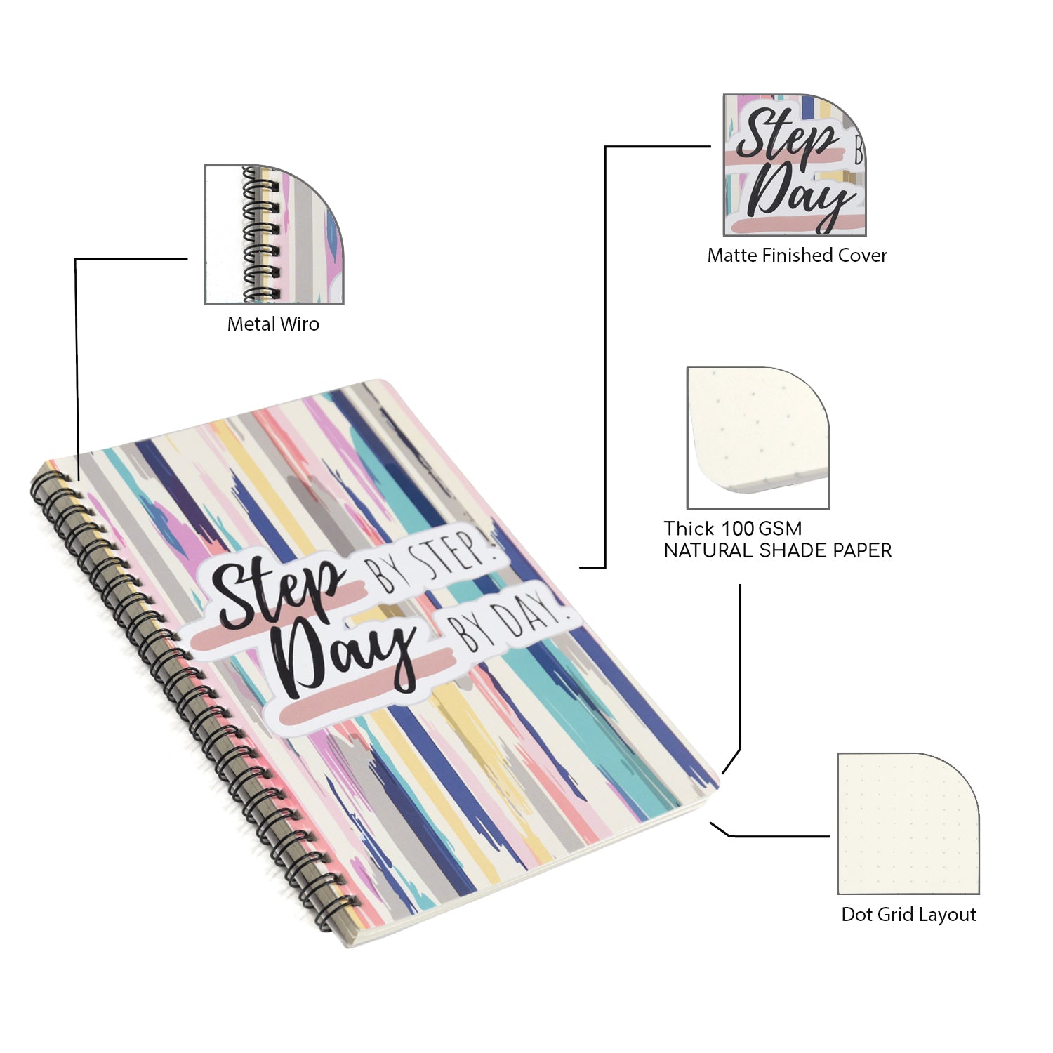 Step By Step Day By Day Dotted A5 Wiro Journal - Journals