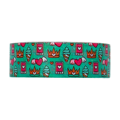 Crown and Heart Green Washi Tape