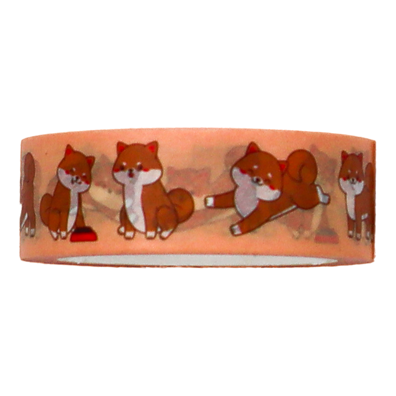 the foxes are shown sitting, playing, stretching, and sleeping on Washi Tape