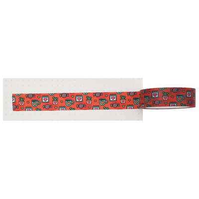washi tape with bold orange-red background makes the colourful illustrations pop, creating a vibrant look.