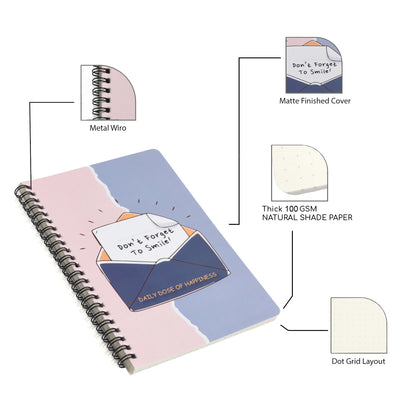 Don’t Forget To Smile Dotted A5 Wiro Journal - Journals