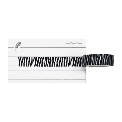 washi tape with bold Zebra Stripe Design: A classic, repeating pattern of black and white animal print stripes.
